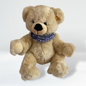 Steiff Cream Tan Teddy bear With Blue Bandana SNOBBY